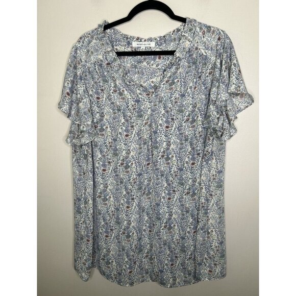 Rose + Olive Women’s Top Plus Floral V-Neck Short Sleeve Flowy Relaxed Size 2XL - Picture 1 of 10